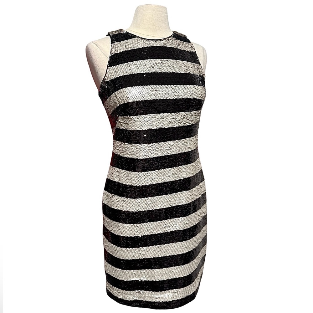 Eliza J Reversible Striped Color Changing Sleeveless Sequined Mini Dress 2 NWT